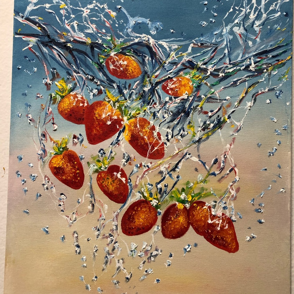 NEW Strawberries in water Oil painting by me Size 20x16 inches